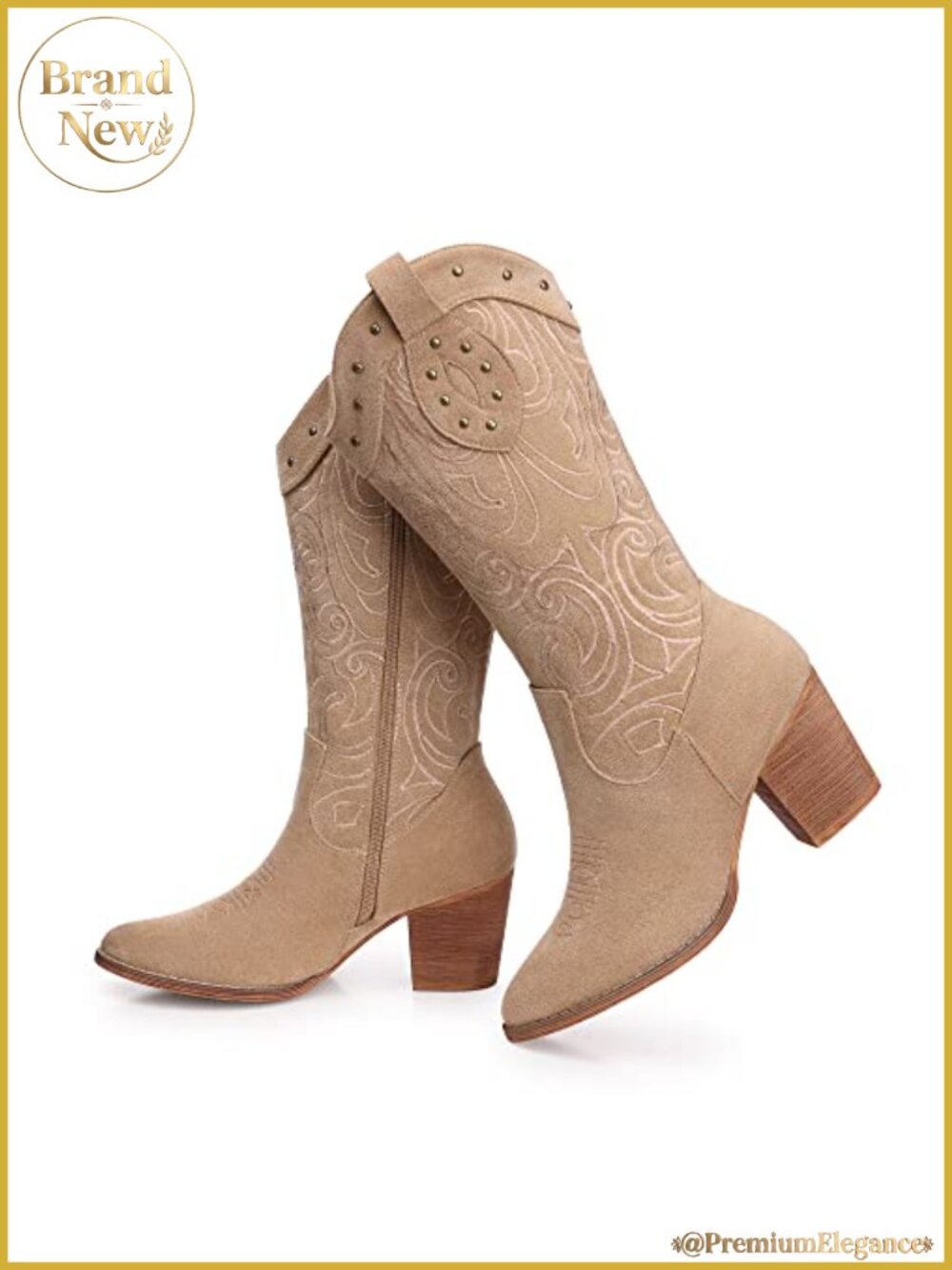 Women's Suede Western Cowboy Boots Pointed Toe Mid Calf Wide Calf Low Heel